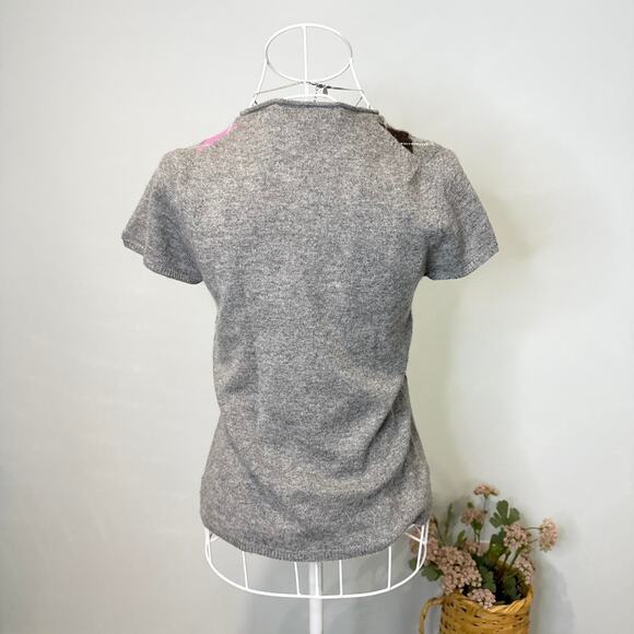 gorgeous vintage y2k caché cashmere grey argyle short sleeved sweater top - Picture 5 of 6